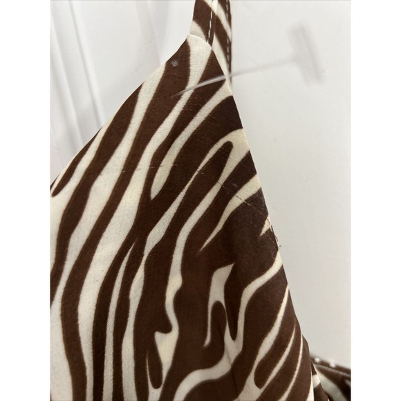 ACOA Zebra brown beige Satin Rouched Slip Dress Size Medium open at side lined - Picture 12 of 12